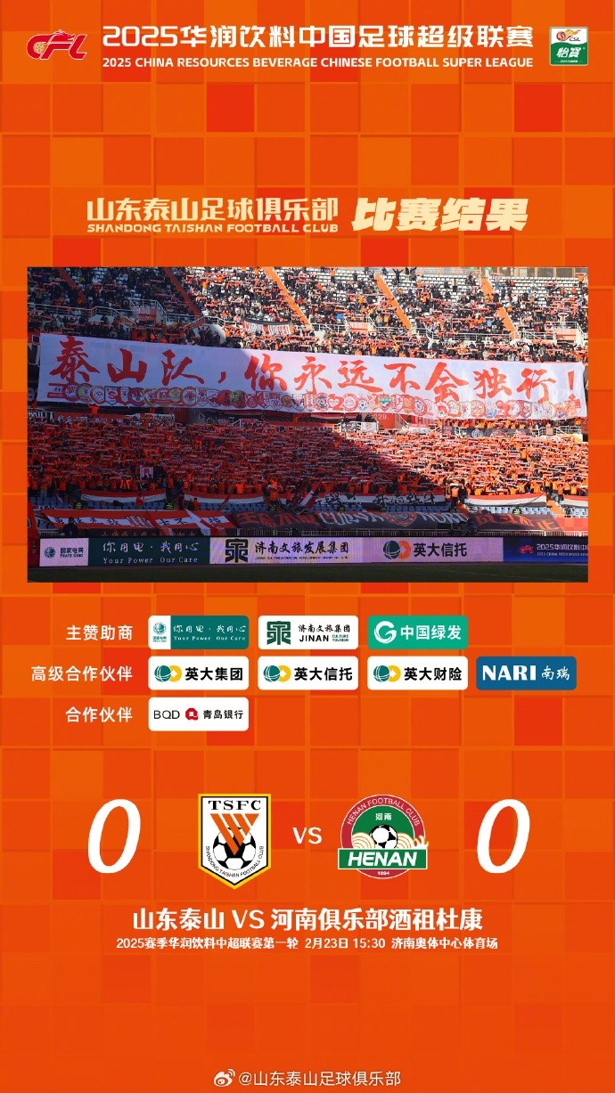 中超首战,泰山队虽未取胜,但全队展现出了顽强的拼搏精神